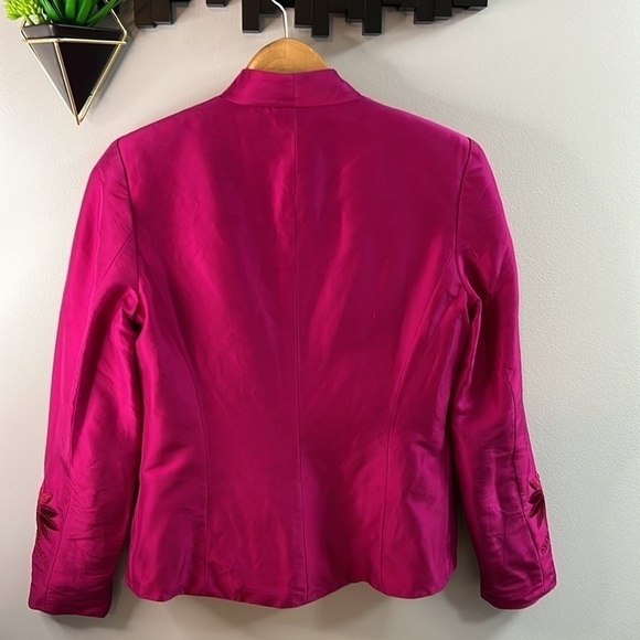 100 % Silk Peck & Peck Blazer Womens Size 2 Lined Floral Embroidery Jacket - Picture 6 of 11